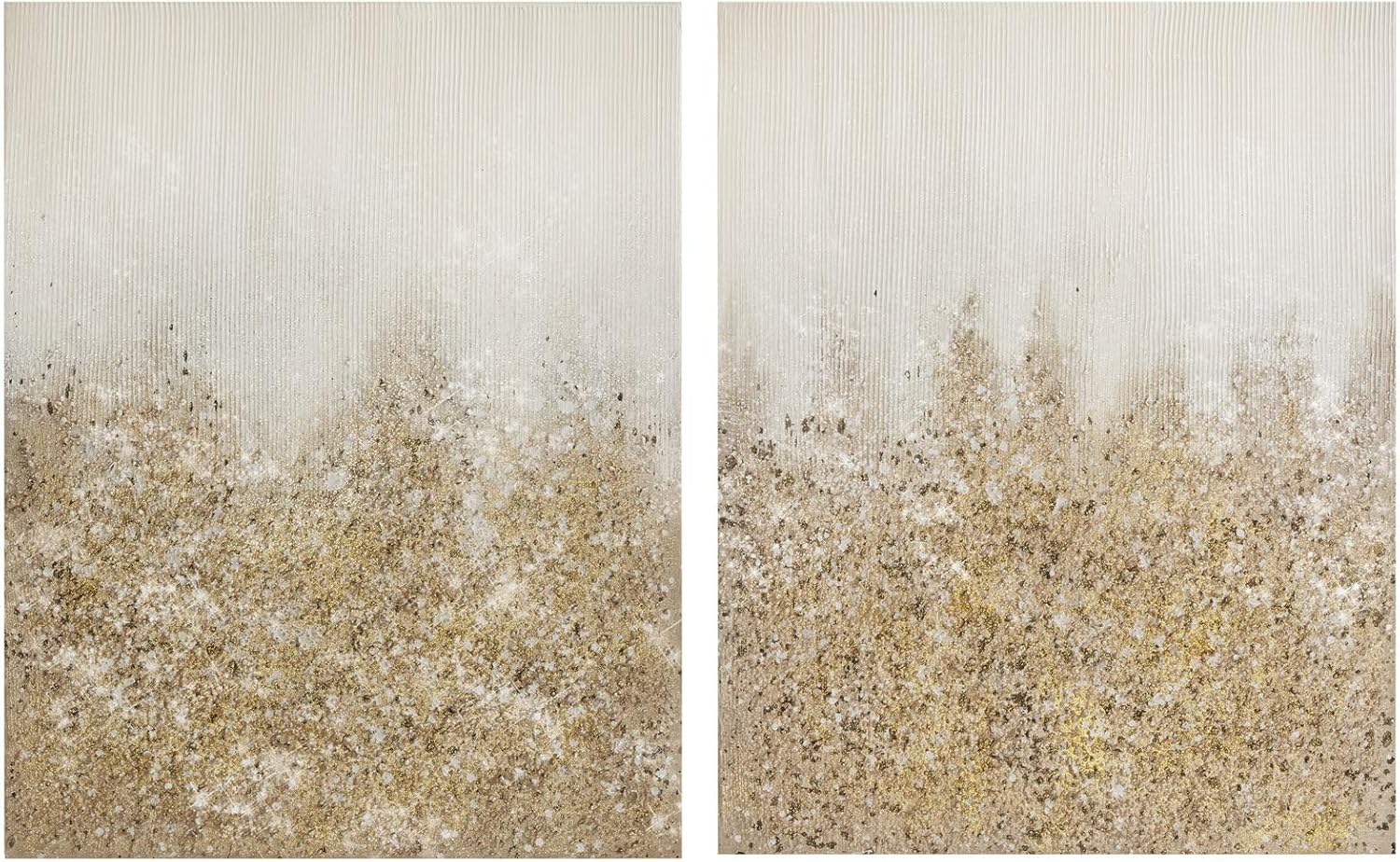 Paintings - Madison Park Golden Glimmer 100% Hand Brush Embellished Canvas, 2 Piece Set, Each 22