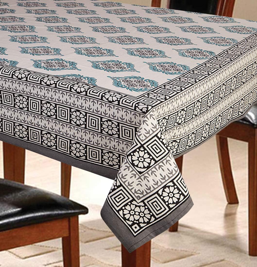 Urbano Homz 6 Seater Floral Grey Dining Table Cover 100% Cotton, 145 cm X 220 cm