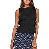 calbatic Women Polka Dot Sleeveless Peplum Tops Side Bow Tie Ruched Smocked Tank Tops Boat Neck Summer Going Out Shirts