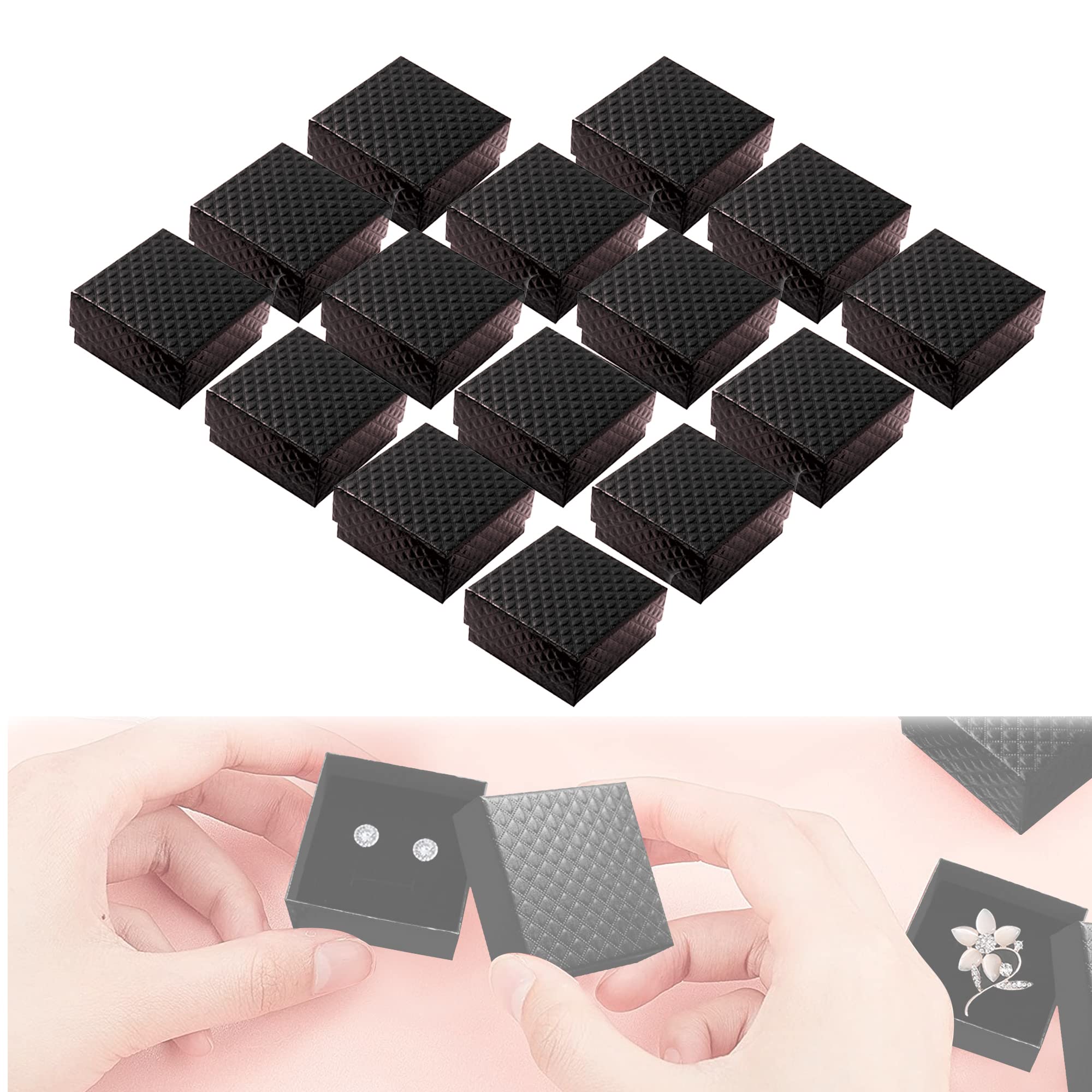 YORFULL 20 Pack Jewellery Boxes Cardboardfor Girls/Women,Diamond Pattern Cardboard Small Jewellery Gift Boxes for Anniversaries Weddings Birthday(5x5x3cm,Black)