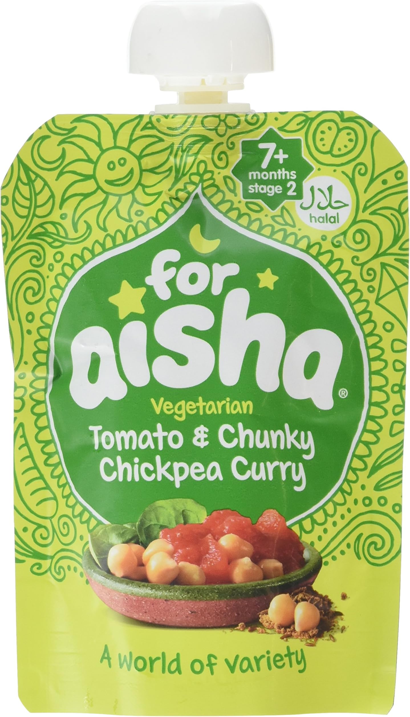For Aisha Vegetarian Tomato and Chunky Chickpea Curry, 130 g, Pack of 6