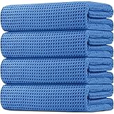 HOMEXCEL Blue Waffle Bath Towels 4 Pack, Premium Microfiber Bath Towels, Ultra Soft, Lightweight, Highly Absorbent Quick Dry Towel for Bathroom, Gym, Shower, Hotel and Spa, 30 x 60 Inch