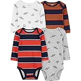 Carter's Baby Boys 4-Pack Long-Sleeve Bodysuits, Stripe Dinos, nb