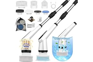 Electric Spin Scrubber, Dreazu IPX7 12-in-1 Bathroom Scrubber， Retractable Handle, 2-Speed Adjustable Shower Cleaner Brush fo