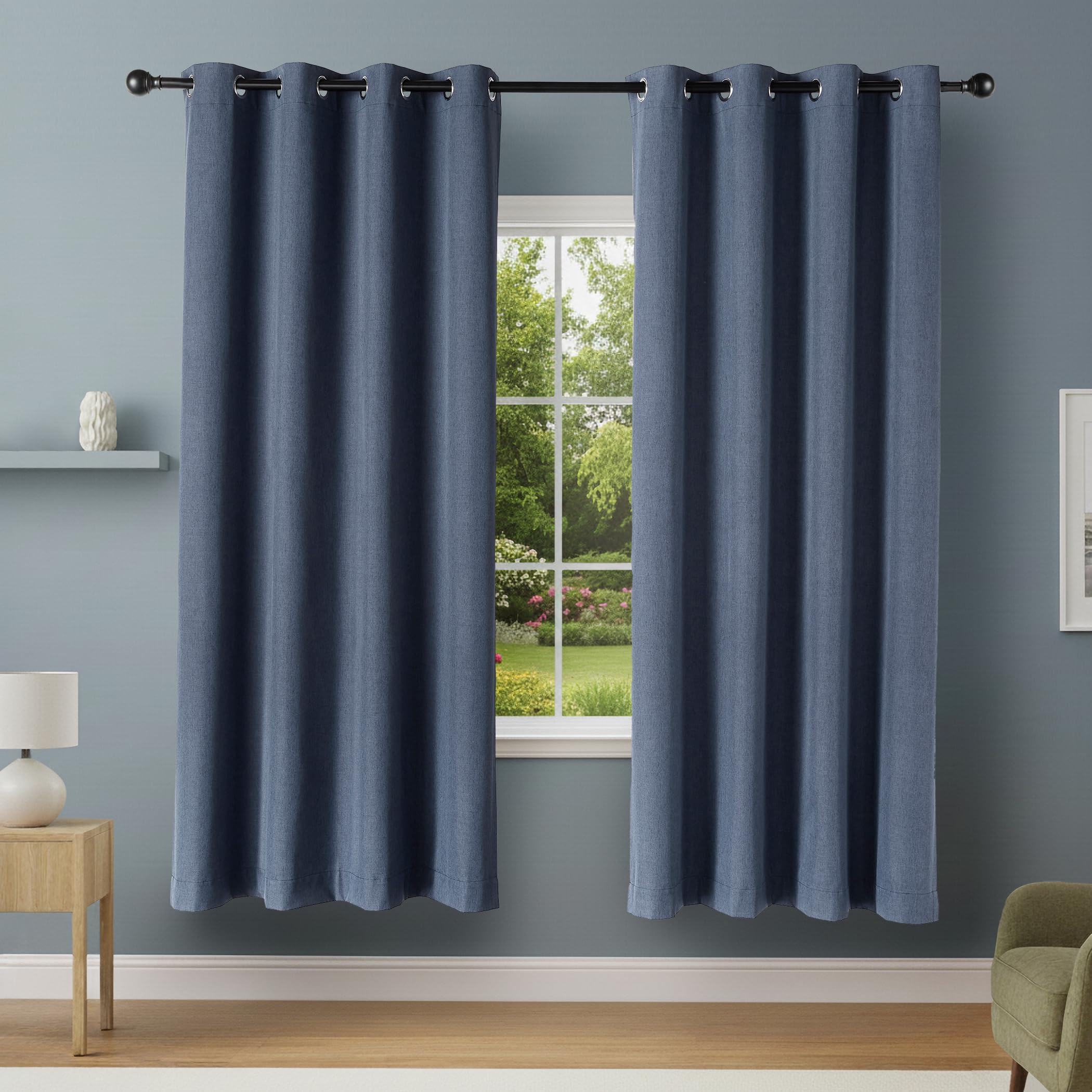 Photo 1 of Amazon Basics 100% Blackout Curtains with Grommets, 2 Panels, 52 x 84 Inches, Navy