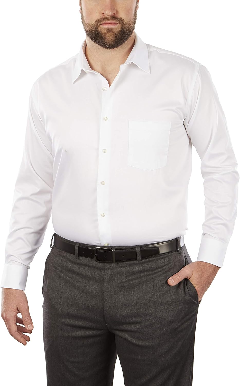 Van Heusen Men's BIG FIT Dress Shirts Lux Sateen Stretch Solid (Big and Tall): Clothing