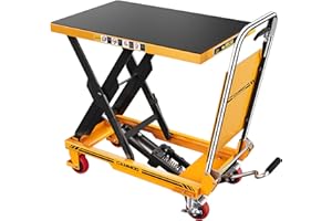 CAMMOO Foldable Hydraulic Lift Table Cart, 500lbs Capacity, 28.5" Lifting Height, Single Scissor Lift with Non-Slip Pad & Thickened Scissors Design for Material Handling and Transportation, Yellow