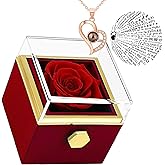SereneLane Preserved Real Rose Rotate Box with I Love You Necklace in100Languages-Eternal Flowers Rose Romantic Gifts for Mom Wife Girlfriend Daughter for Valentines Day Christmas Birthday (red)