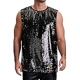 Lars Amadeus Sequin Tank Top for Men's Glitter Sleeveless Tee Disco Party Sparkly Metallic Vest