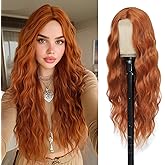 Angzon Copper Red Ginger Wig 26 Inch Long Wavy Wigs for Women - Auburn Wig Heat Resistant Synthetic Hair Middle Part Curly Wig Natural Look for Daily Party Cosplay Costume Use