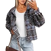 Darong Women's Cropped Fuzzy Fleece Jacket Shacket Button Down Plaid Leopard Jackets Warm Winter Soft Cozy Coat