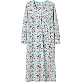 Keyocean Nightgowns for Women, Soft 100% Cotton Knit Nightgowns, Comfy Long-Sleeve Ladies Sleepwear Gown for Mom