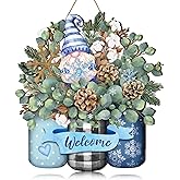 Winter Welcome Front Door Sign Winter Wood Snowflake Gnome Sign Decor Farmhouse Hanging Plaque with Dwarf for Porch Farmhouse Xmas Front Door Outdoor Home Decor
