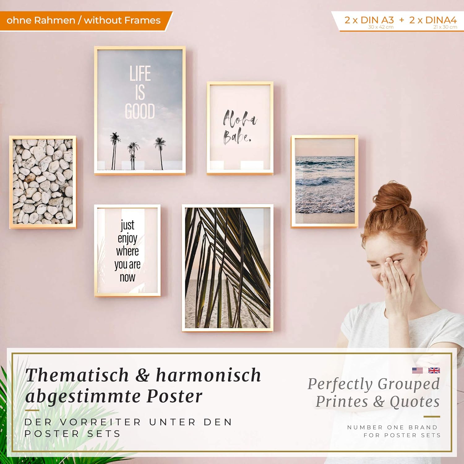 | Sin Marcos » Aloha Babe « et 4 x A4 30x42cm Decoración Colgante para