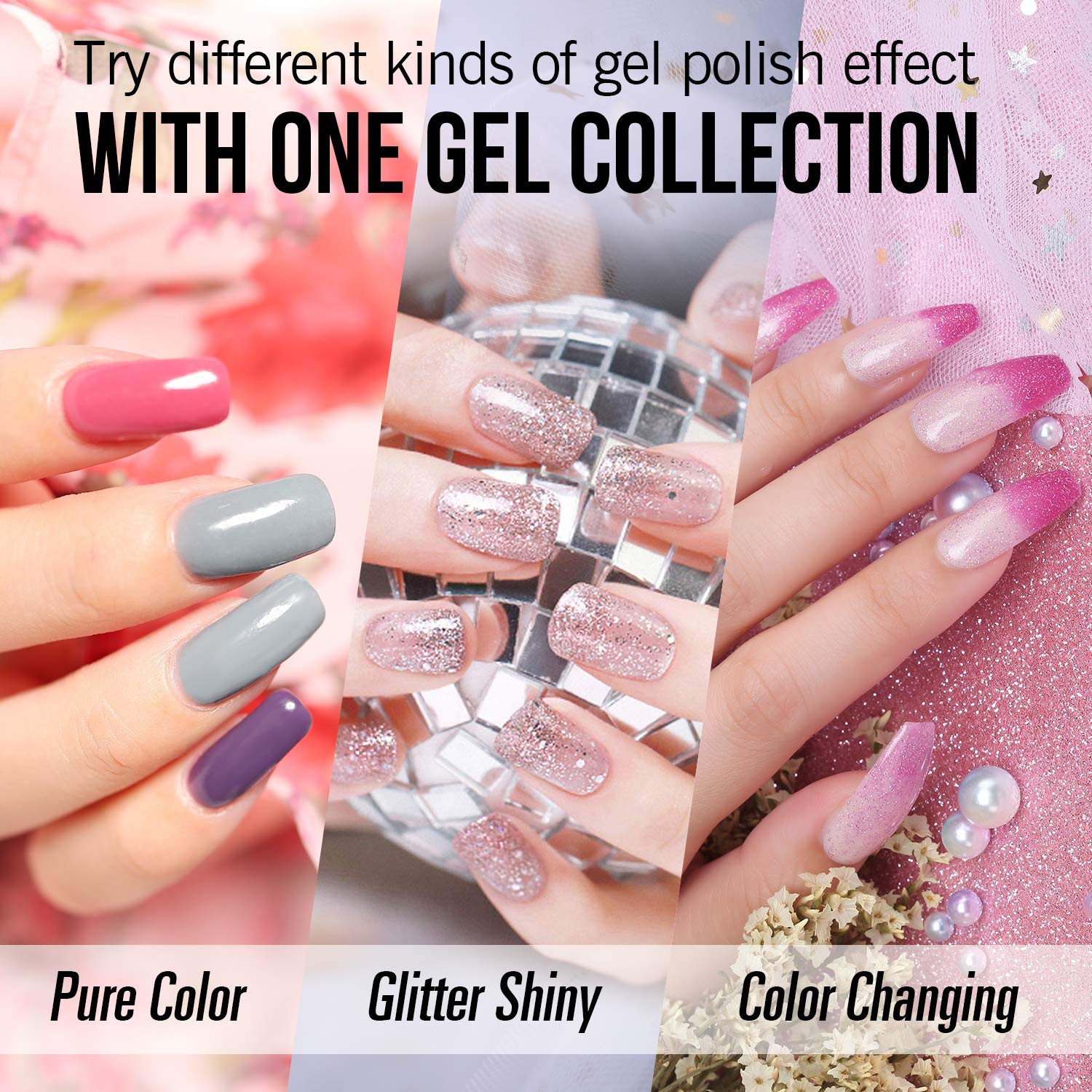 Modelones Gel Nail Polish, 16 PCS 6 ML Summer Yellow Green White Blue Red Color Change Gel Nail Polish Set, with 2 PCS 10ml No Wipe Gel Top and Base Coat, Soak Off Gel Polish Starter Kit for Home Use : Beauty