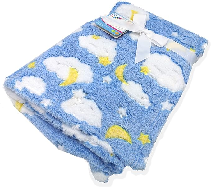 Soft Fleece Baby Blankets for Pram, Cot, Crib, Moses Basket Blue