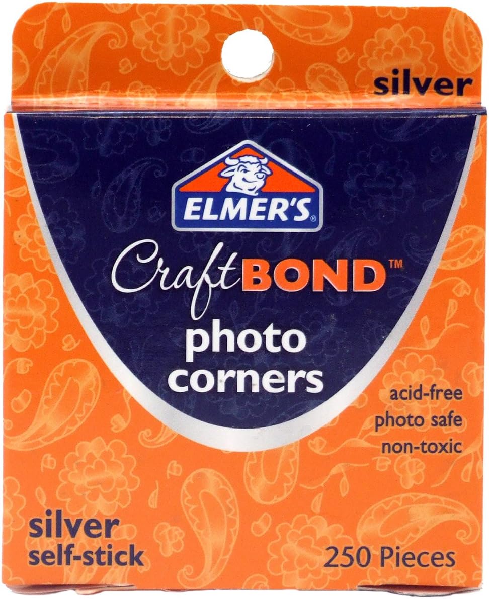 Elmers E4023 CraftBond Photo Corners SelfStick Silver 250 Corners per
