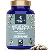 Abundant Earth Natural Sleep Aid for Adults Minding Down Sleep Support Supplement Max Strength Deep Sleep Supplement Without Melatonin to Calm & Restore The Sleeping Cycle + Magnesium, GABA 60ct