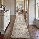 Lahome Oriental Hallway Runner Rug Non Slip, 2.5x8 Kitchen Washable Runner Soft Hallway Rug, Traditional Ultra-Thin Carpet for Bathroom Entryway ‎Laundry Room, Grey/Brown