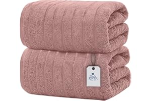 Dan River Pack of 2 Bath Sheet 35x70 Inches, Ribbed Oversized Towels for Adults, Quick Dry Plush Bath Towels - Dusty Rose