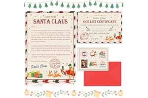 HOWAF Kit de lettres du Père Noël avec inscription « Santa Nice List » - Cartes de certificat du Père Noël - Cartes de Noël a