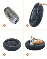 Feandrea Donut Dog Bed 100 cm Dark Grey Soft Plush Removable Cover view 5