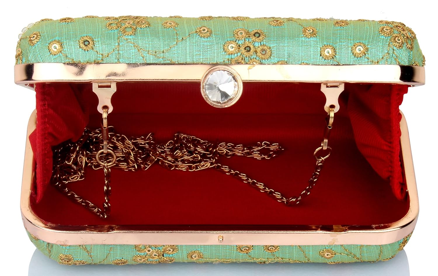 mammon women's bridal clutch with golden sling (bridal-floral-olive)