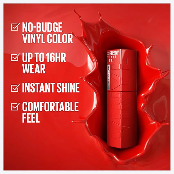 MAYBELLINE SUPER STAY VINYL INK LONGWEAR NO-BUDGE LIQUID LIPCOLOR MAKEUP, HIGHLY PIGMENTED COLOR AND INSTANT SHINE, CHEEKY, ROSE NUDE LIPSTICK, 0.14 FL OZ, 1 COUNT