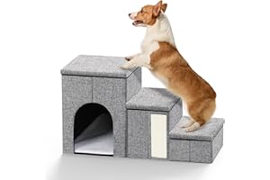 Colewin Dog Stairs for Small Dogs,Non-Slip Dog Steps for Bed and Couch,Dog Ramp for Bed with Storage and Condo,3 Steps Pet Stairs for Small/Medium/Large Dog