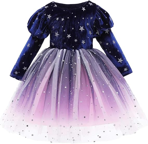 Amazon Co Jp ロングスカートの女の子のための中学生のピアノ演奏幼児キッズガールズパフスリーブベルベットスタープリントプリンセスパーティーウェディングドレス 服 ファッション小物