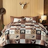 Wake In Cloud - Western Quilt Set, Southwestern Aztec Country Horse Cowboy Rustic Ranch Pattern Printed, Reversible Lightweight Bedspread Coverlet, 3 Pieces, Tan Brown, Twin/Twin XL Size