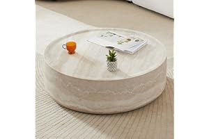 JURMALYN Round Coffee Table for Living Room Circle Coffee Table Modern Drum Center Table for Apartment, No Need Assembly (Fiberglass 35.43'' Mars Pattern)