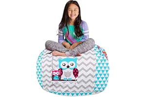 POSH CREATIONS Posh Stuffable Kids Stuffed Animal Storage Bean Bag Chair Cover - Childrens Toy Organizer, Large-38 - Canvas Owls White and Blue