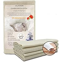 Auoon Grade 90 Cheesecloth, Reusable 100% Unbleached Cotton Fabric, 5 Yards 45 Square Feet Ultra Fine Muslin Cloths for…