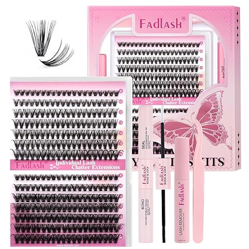 FADLASH DIY Lash Extension Kit Individual Lashes Clusters30P+40P D Curl 8-16mm Lash Bond and Seal, Clusters Lash Glue Remover and Eyelash Tweezers for Eyelash Extensions