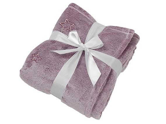 npluseins Glossy-Kinder-Plüschdecke- ca. 150 x 200 cm - mit 3 leuchtenden Motiven - fluoreszierend, Sterne [Berry]