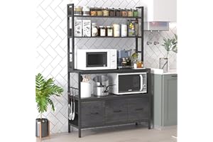 NAIYUFA Bakers Rack with Baskets, 5-Tier Free Standing Metal Kitchen Storage Shelf Rack, Industrial Microwave Oven Stand with Hooks