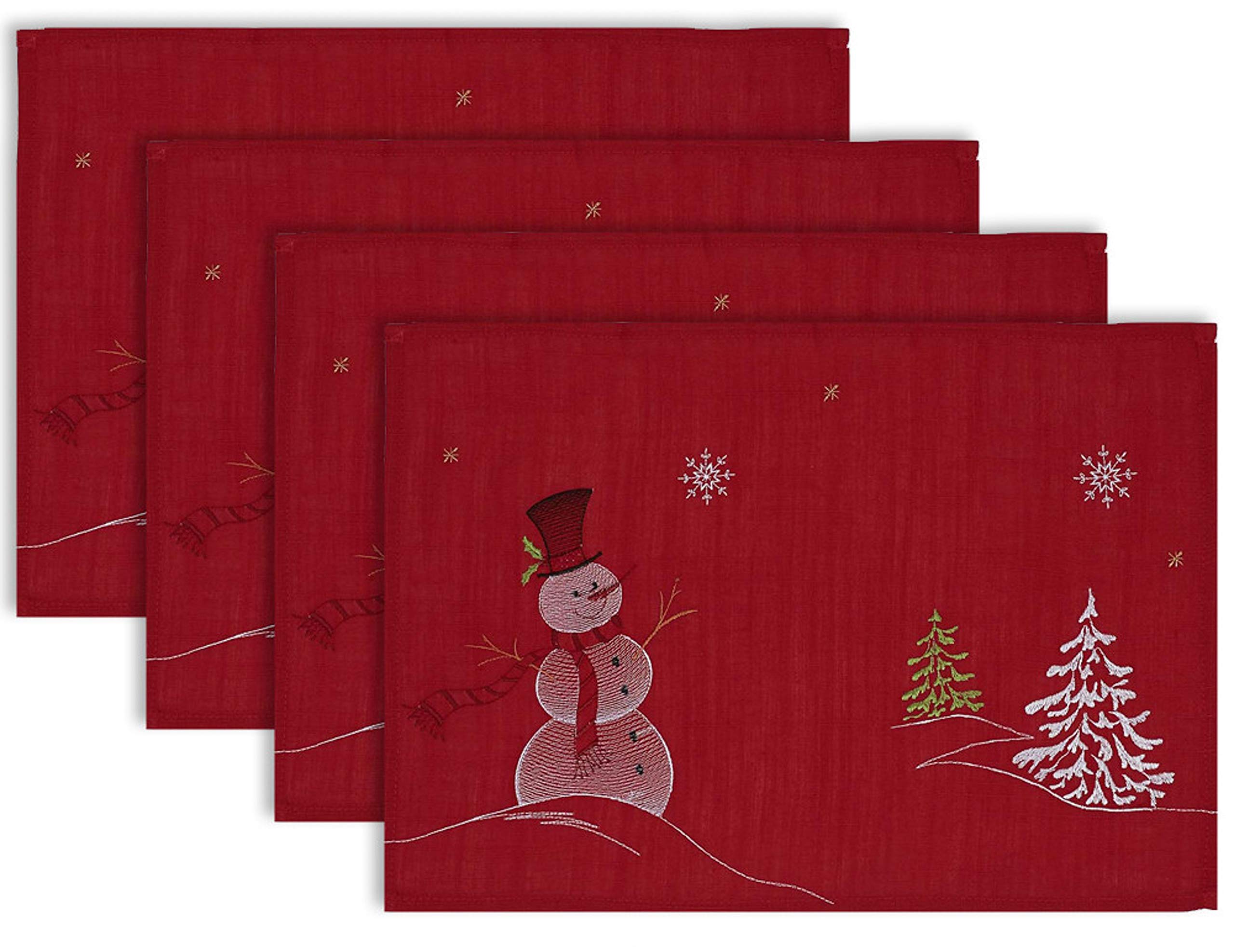 DII Embroidered Holiday Table Décor Collection Christmas Kitchen, Snowman Placemat Set, 13x19, Red, 4 Piece — image 1
