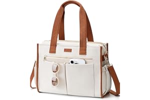 BAGSTELLAR Canvas Tote Bag for Women, 15-Pocket Large Crossbody Handbag Bible Laptop Bag Zipper Bookbag for Teacher Work Travel College