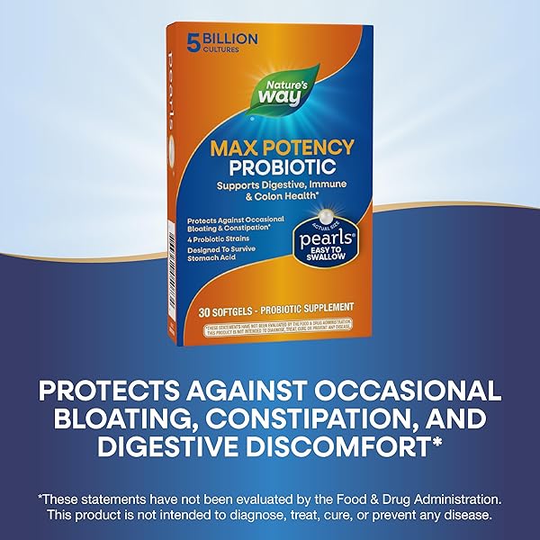 NATURE’S WAY PROBIOTIC PEARLS MAX POTENCY, 5 BILLION ACTIVE CULTURES, 30 SOFTGELS