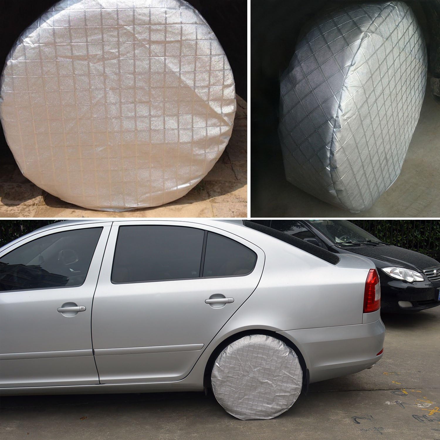 AmFor Set of 4 Tire Covers,Waterproof Aluminum Film Tire Sun Protectors, Fits 27" to 29" Tire Diameters, Weatherproof Tire Protectors: Automotive