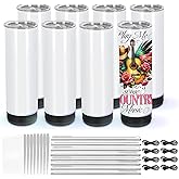Micellwuu 8 Pack 20Oz Music Speaker Tumbler, Sublimation Tumbler Blanks Skinny Straight, Double Wall Insulated Music Coffee Mug with Detachable LED Light, Speaker Cup(Black)