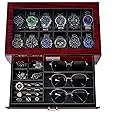 ANWBROAD Watch Box Storage Watch Cases for Men with Large Glass Lid 2-Tier Wood Watch Display Case Lockable Christmas Gift Watch Organizer Giftable Luxurious Watch Holder for Women UJWB003Y