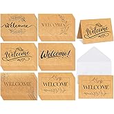 LemonSecret 54 Sets Welcome Cards for Guests with Envelopes 4 x 6 Inch Kraft Brown Rustic Blank Notecards & Envelopes Blank Floral Cards for Guests & Employees Wedding