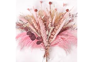 Serwalin Dried Pampas Grass Decor 17 Inch Blush Pink Pampas Grass Bouquets for Vase Dried Flower Arrangement for DIY Crafts Home Room Wedding Decoration (No Vase)