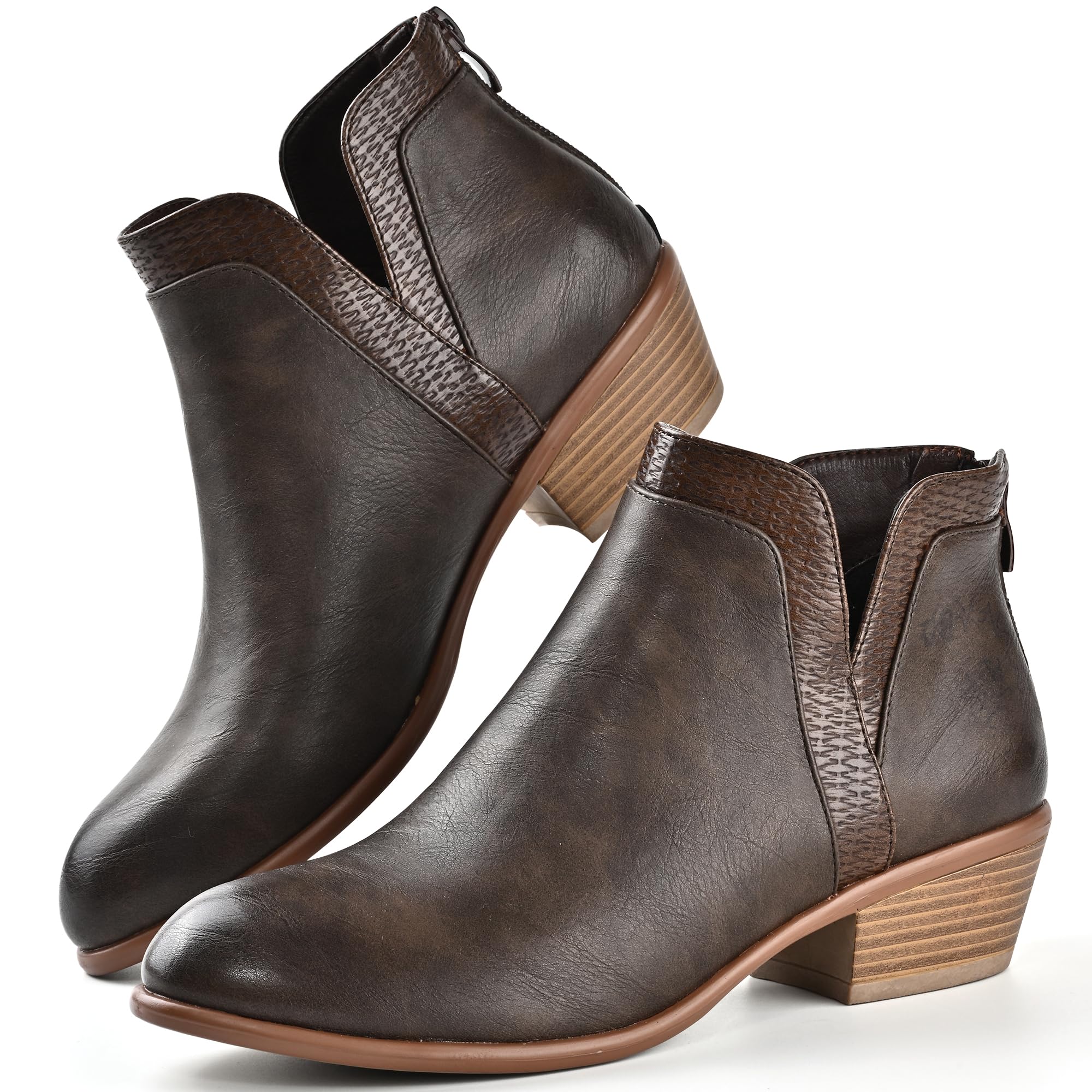 Photo 1 of SDONY Women's Ankle Boots Low Heels Chunky Fashion Zipper Dressy Booties for Women(6M, White)