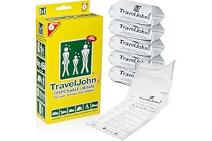 TravelJohn Disposable Urinal Bags 28oz (6 Pack) – Road Trip Essentials for Men, Women & Kids – Odorless Leakproof Portable Urine Bags – Ideal for Camping, Emergencies & Long Car Rides (TJ1A-C)