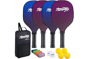 Amoswiz Pickleball Paddles Set of 4, Pickleball Paddles with Bag & 4 Pickleballs Set, Premium Pickle Ball Racket Starter Set, Gifting for Men Women