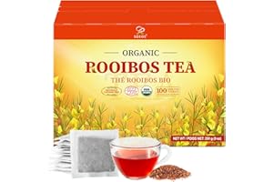 Soeos Organic Rooibos Tea, 9oz (250g), 100 Tagless Tea Bag, Naturally Caffeine Free, USDA Organic