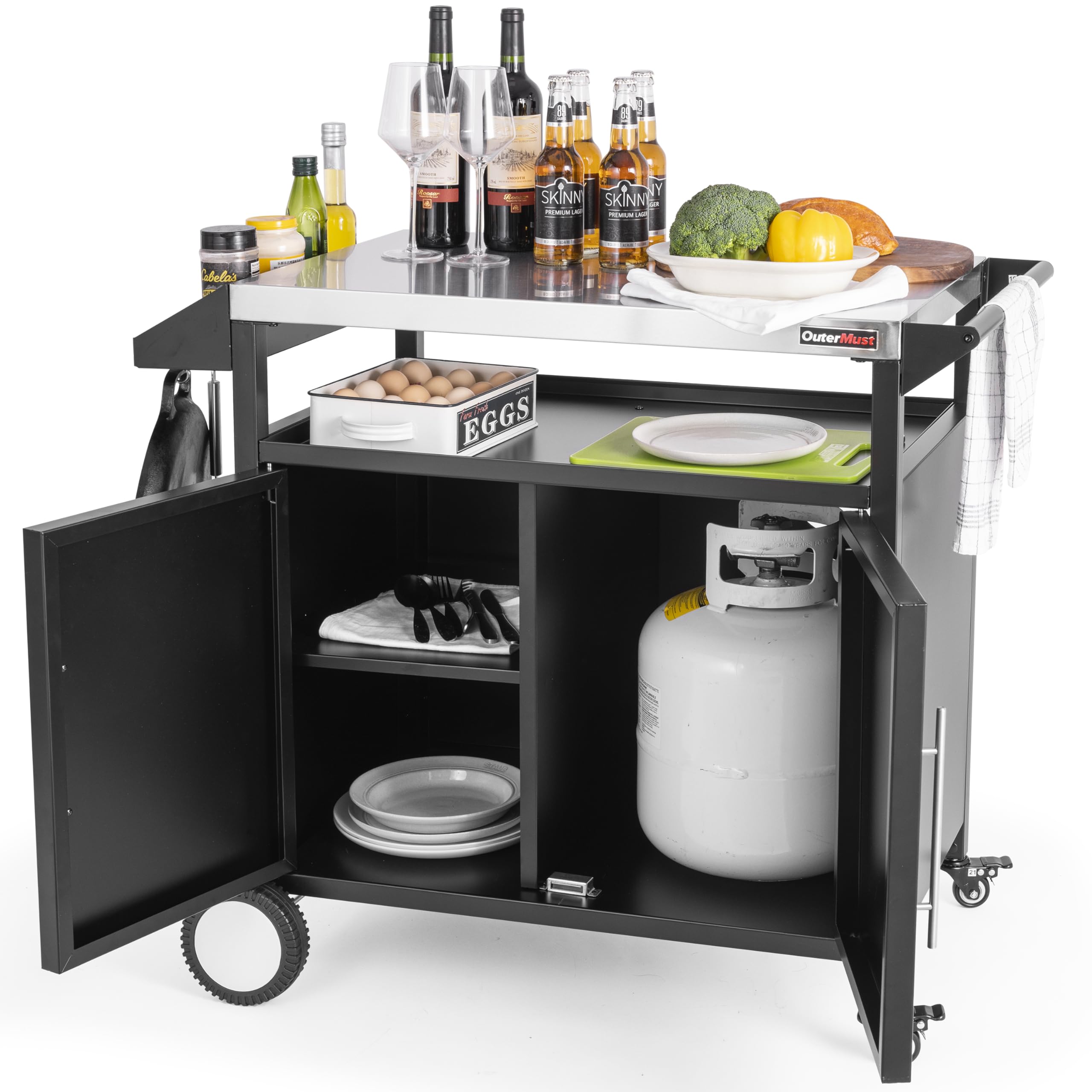 OuterMust Grill Table Outdoor Kitchen Cabinet, Moveable Outdoor Prep ...